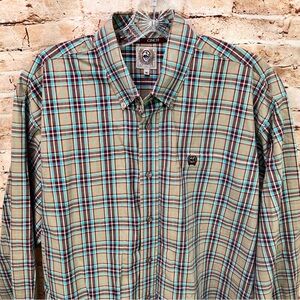 Cinch Mens Plaid Dress Shirt Medium